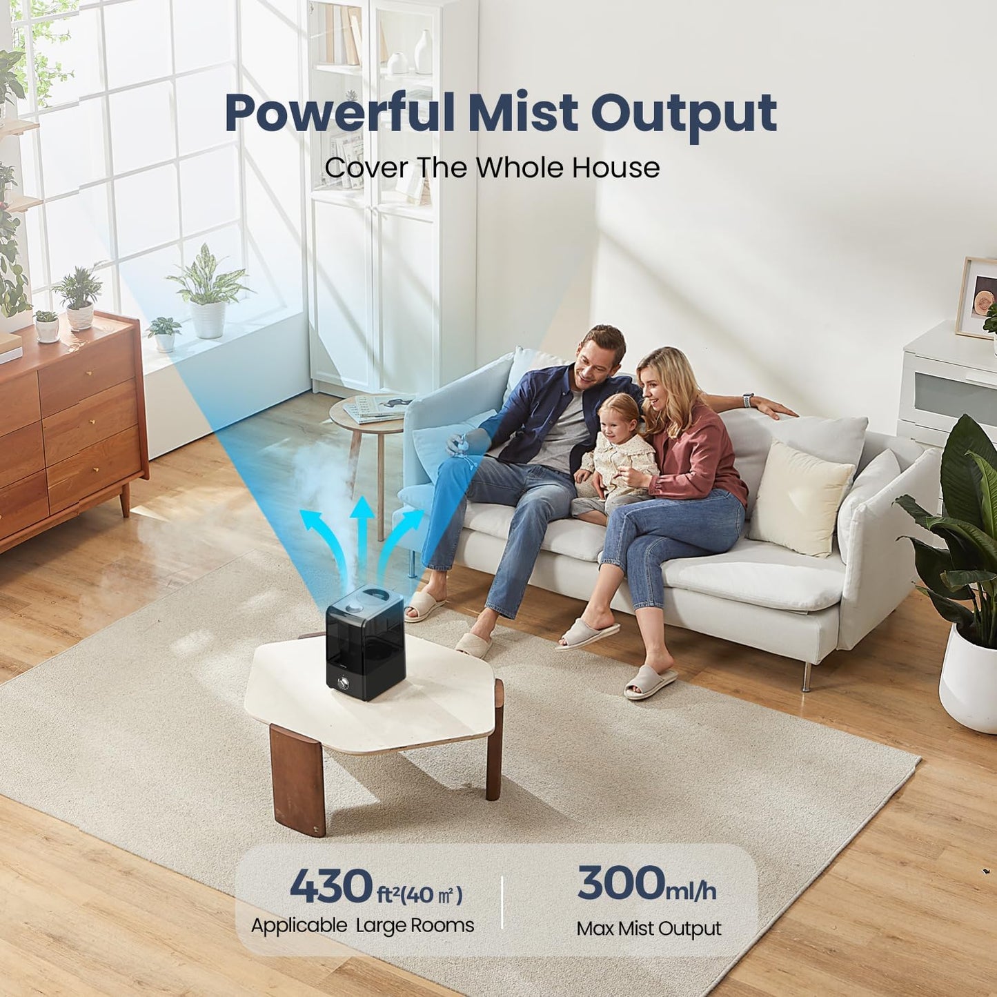 Humidifiers for Bedroom Large Room, Top Fill 6.5L Cool Mist Humidifier, 45H Runtime, 28dB Quiet Ultrasonic Air Humidifier for Home, Whole House, Baby Nursery, Night Light (White)