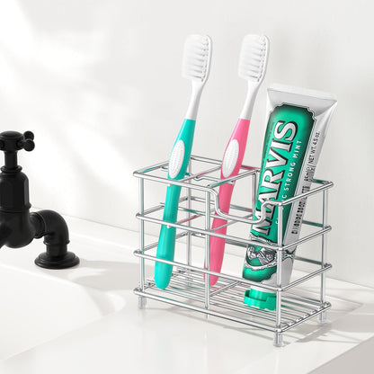 HBlife Toothbrush Holders for Bathroom, 5 Slots Silver Stainless Steel Bathroom Accessories Organizer