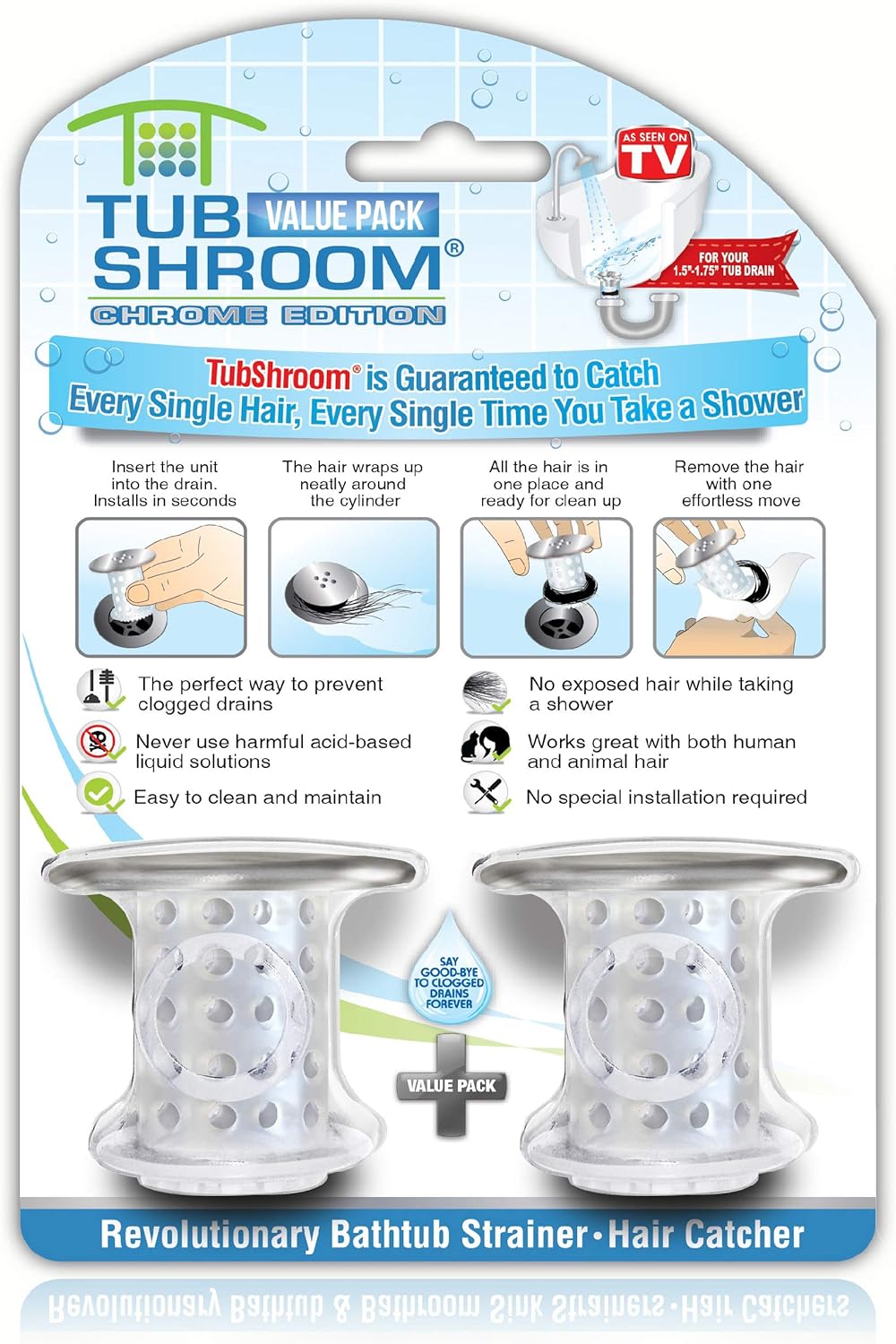 TubShroom and SinkShroom Drain Protectors Hair Catchers for Bathtubs and Sinks, Chrome