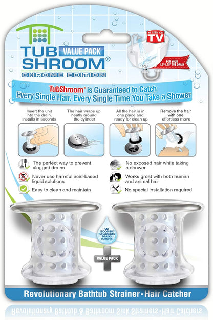 TubShroom and SinkShroom Drain Protectors Hair Catchers for Bathtubs and Sinks, Chrome