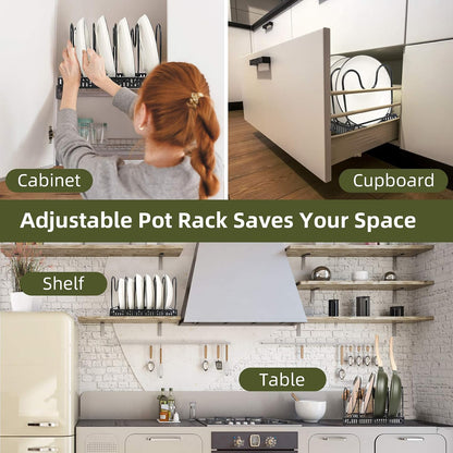 ROOHUA Pot and Pan Lid Organizer Rack for Under Cabinet, 12"-23" Expandable | 10 Adjustable Dividers, Holds Pan Lids, Cookware & Bakeware, Creates Tidy Cabinet Storage, Durable Metal, Bronze