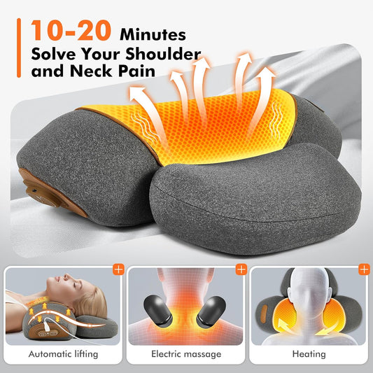 3-in-1 Neck Massage Pillow with Heat - Pillow Massage Neck Hump for Shoulder Pain, with Vibrating Heating and Traction Function Gifts for Family
