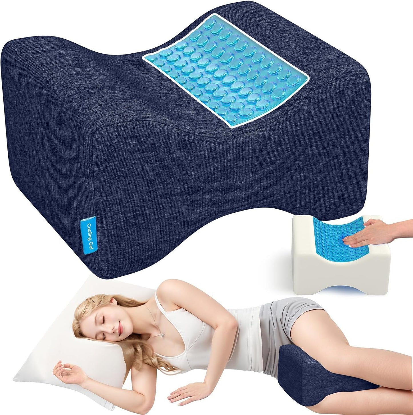 Knee Pillow for Side Sleepers, Leg Pillow with Cooling Gel, Grey/Large | Memory Foam Elevation Pillow for Spine Aligning, Sciatica, Back, Hip, Knee, Ankle Pain
