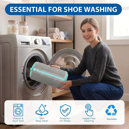 Shoe Washing Machine Bag Laundry Shoe Bag for Washer and Dryer, 2pc Reusable Shoe Cleaning Bag for Sneakers with Secure Locking Zipper