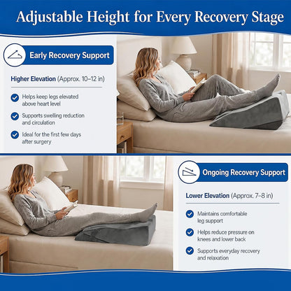 Adjustable Height Leg Elevation Pillows for After Surgery, Single Leg