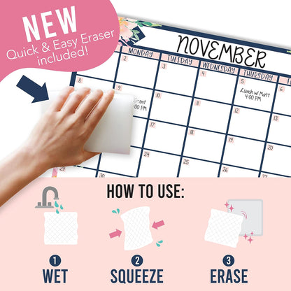 Hadley Designs Magnetic Calendar for Refrigerator - Kraft White Magnetic Dry Erase Calendar, Dry Erase Calendars for Wall, Magnet Fridge Calendars, Notepad for Fridge with Magnet