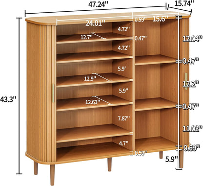 DHH Shoe Storage Cabinet with Sliding Door, 6-Tier Shoe Cabinet with Adjustable Shelves, Modern Freestanding Shoe Storage Organizer for Entryway, Hallway, Living Room (Walnut, 47 ")