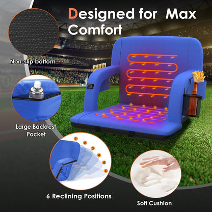 HOPERAN 25in Heated Stadium Seats for Bleachers, Dual Control, 2 PCS, Black | Independent Seat & Back 3 Level Heat (NO Battery), Soft Cushion, 6 Recliner, Anti-Slip, Side Pockets, Backpack Straps