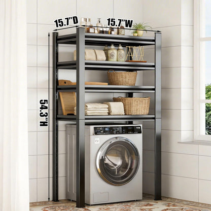 4 Tier Over the Washer Storage Shelf, Metal Washing Machine Shelf, Heavy Duty Laundry Shelf for Over Washer or Dryer, Black (63" H x 45.3" W x 19.7" D)