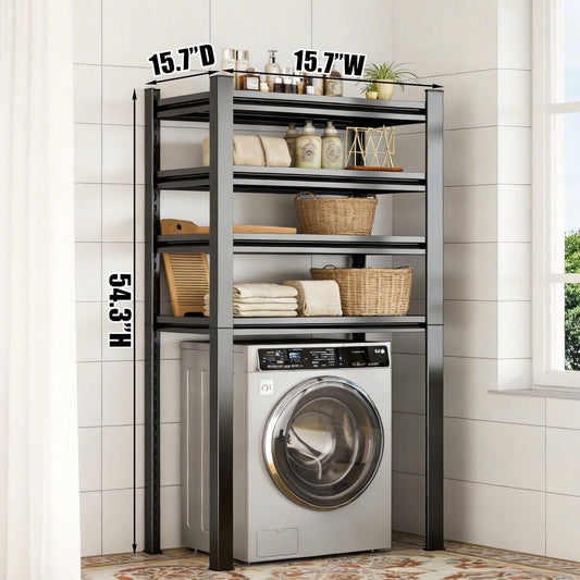 4 Tier Over the Washer Storage Shelf, Metal Washing Machine Shelf, Heavy Duty Laundry Shelf for Over Washer or Dryer, Black (63" H x 45.3" W x 19.7" D)