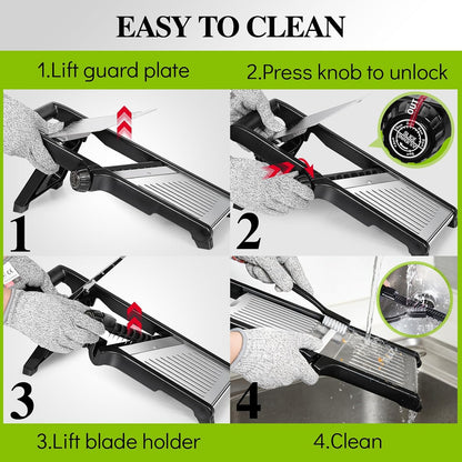 MASTERTOP Mandoline Slicer, 5 in 1 Mandoline Food Slicer, Dishwasher Safe | Stainless Steel Mandoline Slicer, Adjustable Vegetable Slicer for Fruit, Cheese, Send Cut Proof Gloves & Cleaning Brush