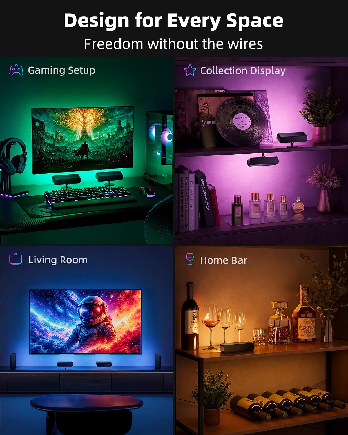 EZVALO Wireless RGB Light Bars, Rechargeable LED Mood Lights with Remote