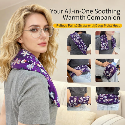 Heating pad for Neck Shoulders and Back Microwavable Machine Washable 27x5 Microwave Rice Bag for Heat Therapy Reusable Hot Pack for Muscle Cramps Moist Warm Bean Bag for Pain Relief Levender Scented