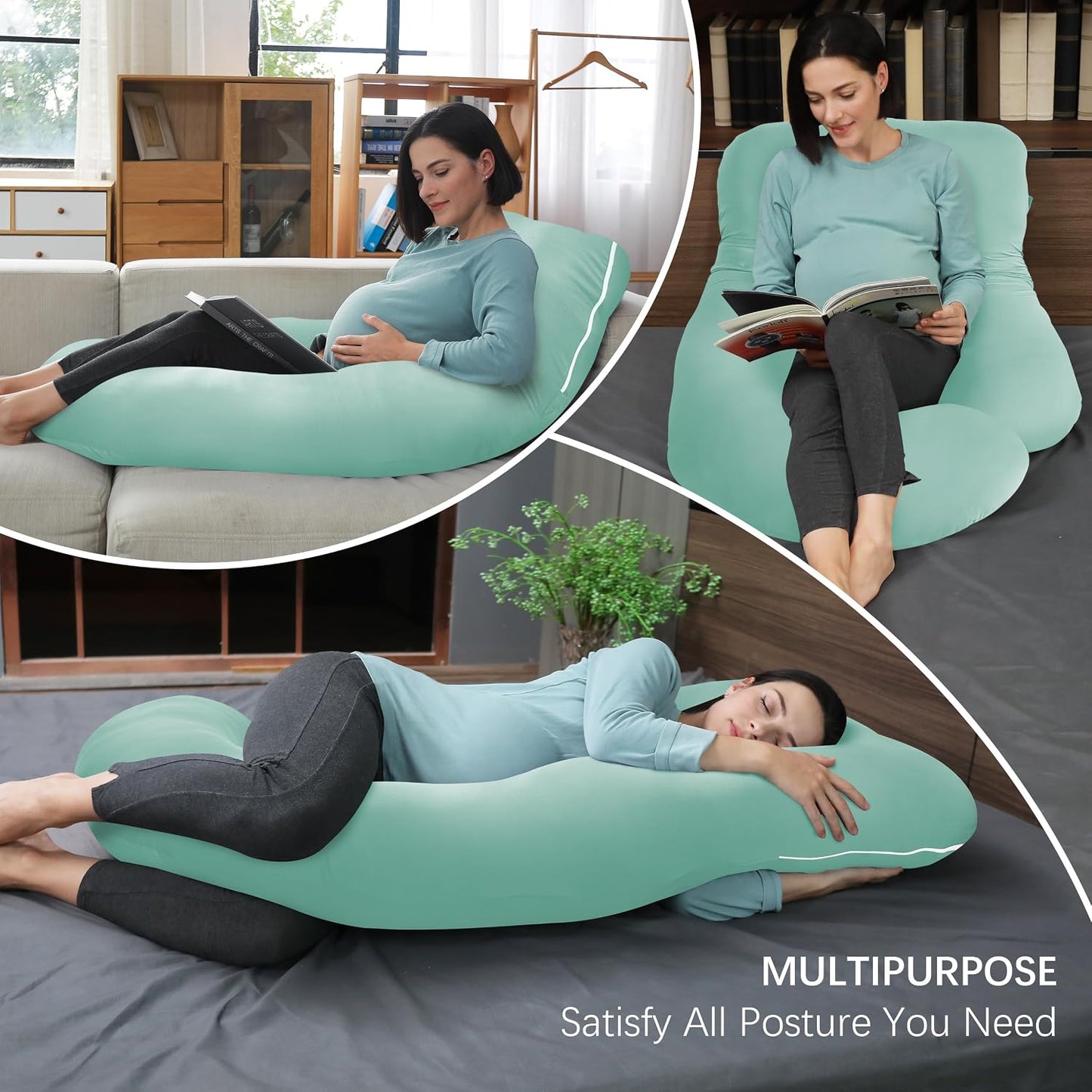 MOON PARK Pregnancy Pillows for Sleeping - 57 Inch U Shaped Full Body Maternity Pillow with Removable Cover - Support for Back, Legs, Belly, Hips - Pregnancy Pillow for Women - Grey