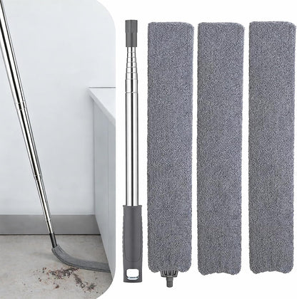 Retractable Gap Dust Cleaner with Extension Pole & 3 Microfiber Cloths | Cleaning Tools with 3 Microfiber Dusting Cloths | Long Handle Duster 30-100'' | Under Refrigerator Furniture Appliance Blue