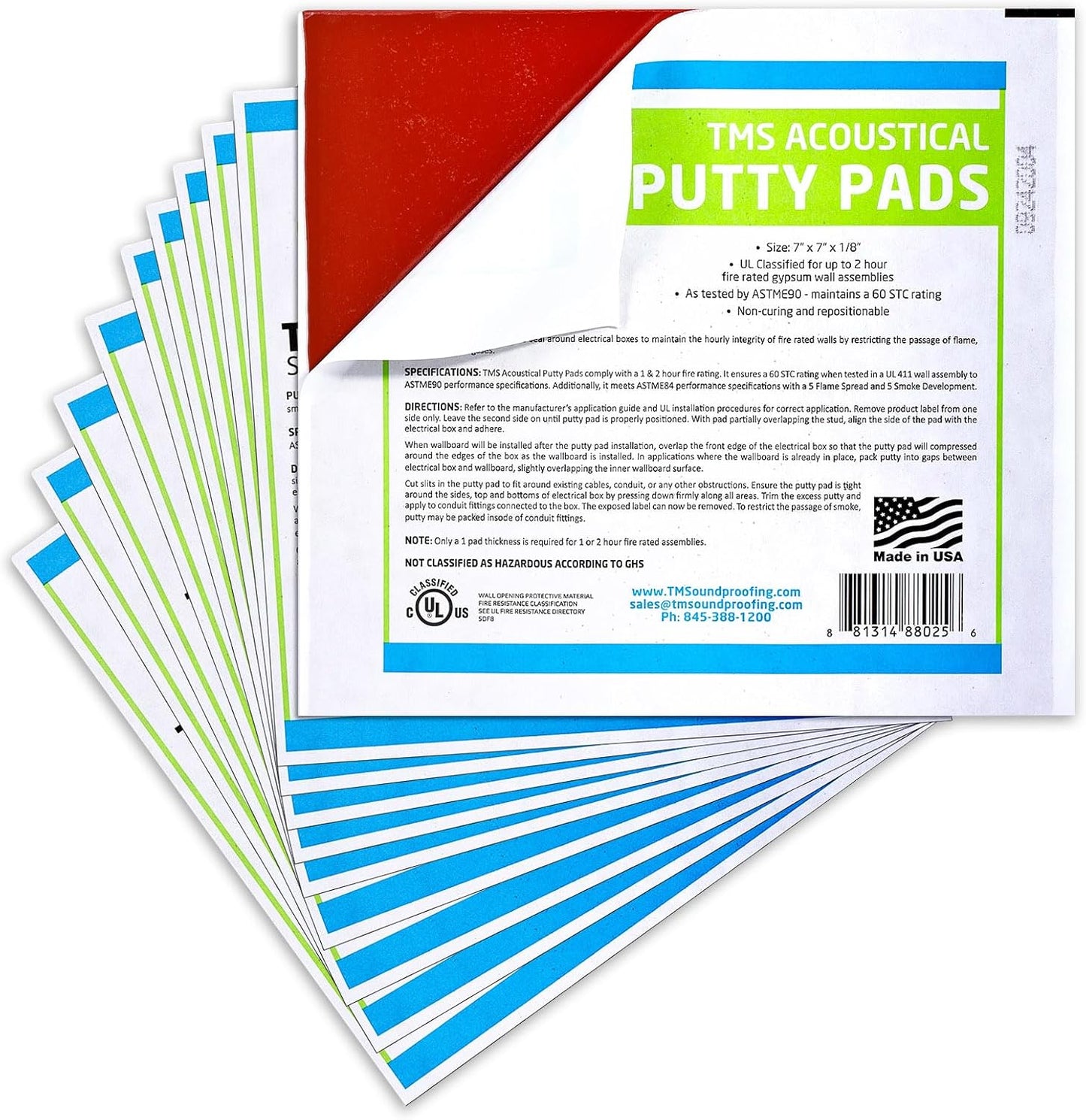 Acoustical Putty Pads - Moldable Soundproofing Pad - Fire Stop for Electrical Boxes Outlet Putty Pad, Highest UL and STC Rating - Size 7 x 7 - Pack of 3 Putty Pads - Made in USA