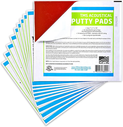 Acoustical Putty Pads - Moldable Soundproofing Pad - Fire Stop for Electrical Boxes Outlet Putty Pad, Highest UL and STC Rating - Size 7 x 7 - Pack of 3 Putty Pads - Made in USA