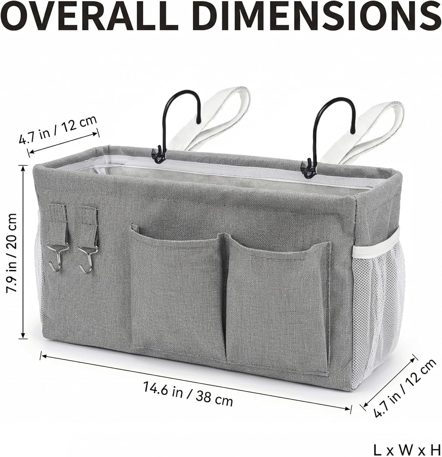 1pc Bedside Caddy Organizer with Hooks, No-Sagging Canvas Hanging Bed Pocket with Water Bottle Holder, Bedside Storage for Dorm Room Essentials, Bunk Bed Accessories, Hospital Bed Rails & Crib (pink)