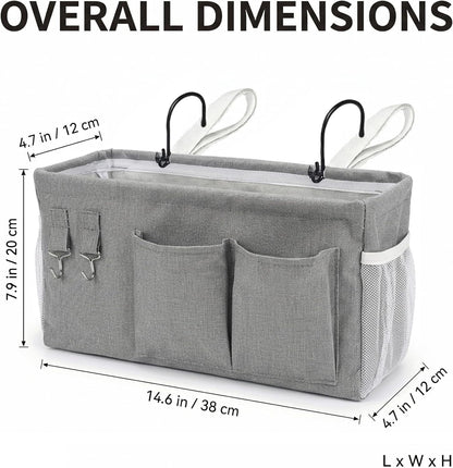 1pc Bedside Caddy Organizer with Hooks, No-Sagging Canvas Hanging Bed Pocket with Water Bottle Holder, Bedside Storage for Dorm Room Essentials, Bunk Bed Accessories, Hospital Bed Rails & Crib (pink)