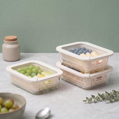 Glass Food Storage Containers with Glass Lids, Microwave Safe Food Container Set, Aitight Meal Prep Container Set, BPA Free, 2 extra Colanders, LeakProof, 2 Pack of 60oz