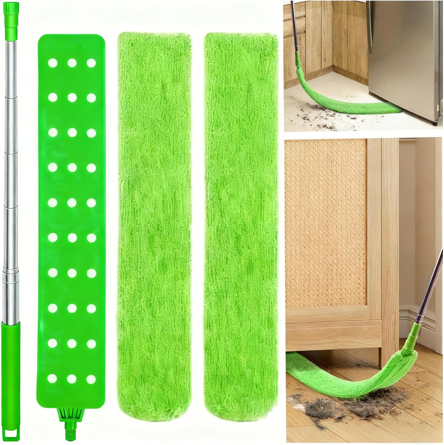 Retractable Gap Dust Cleaner Under Appliance Cleaning Tool, GMLRKY Flat Duster for Under Refrigerator Fridge Stove Couch Bed, Skinny Thin Duster for Tight Spaces (Blue)