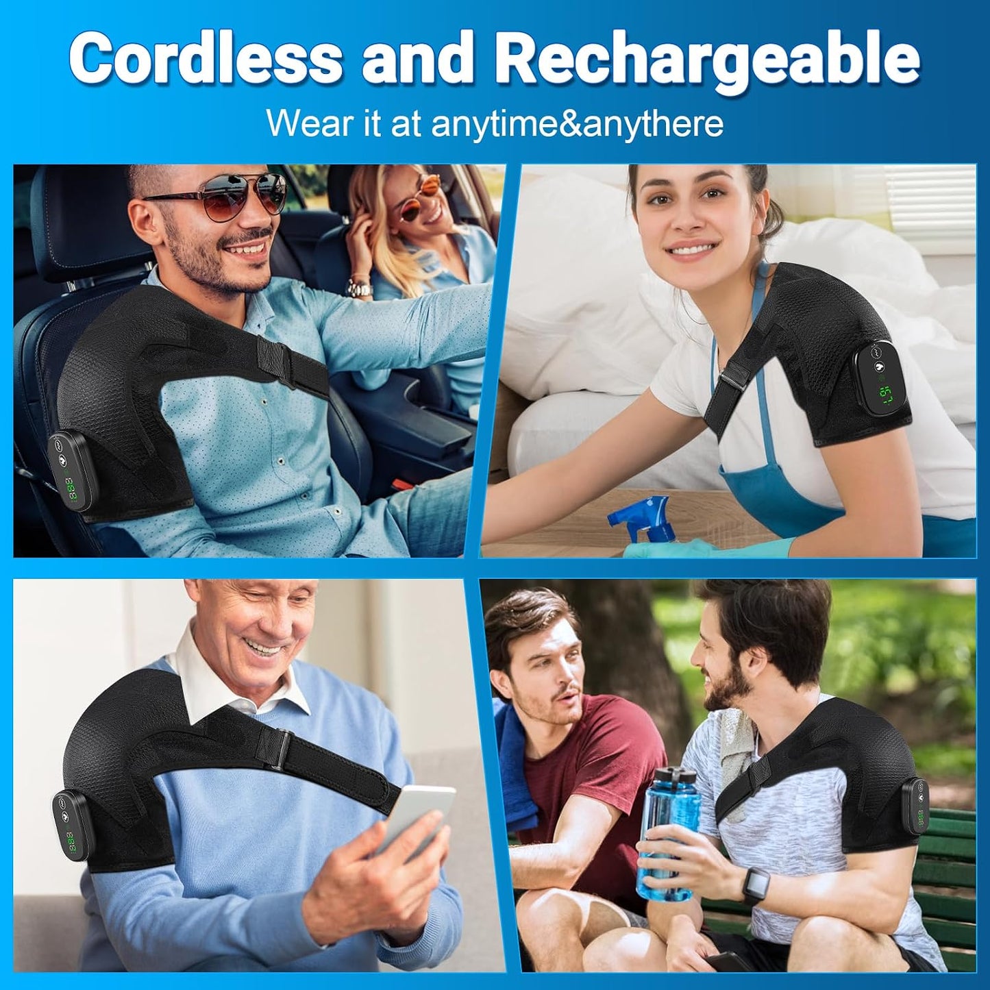 Cordless Shoulder Heating Pad with Massager, FSA Eligible Items List, Heated Shoulder Wrap with 6 Heat & 6 Timer Modes, 3 Vibration, Deep Tissue Pain Relief, Rotator Cuff, HSA Approved Products