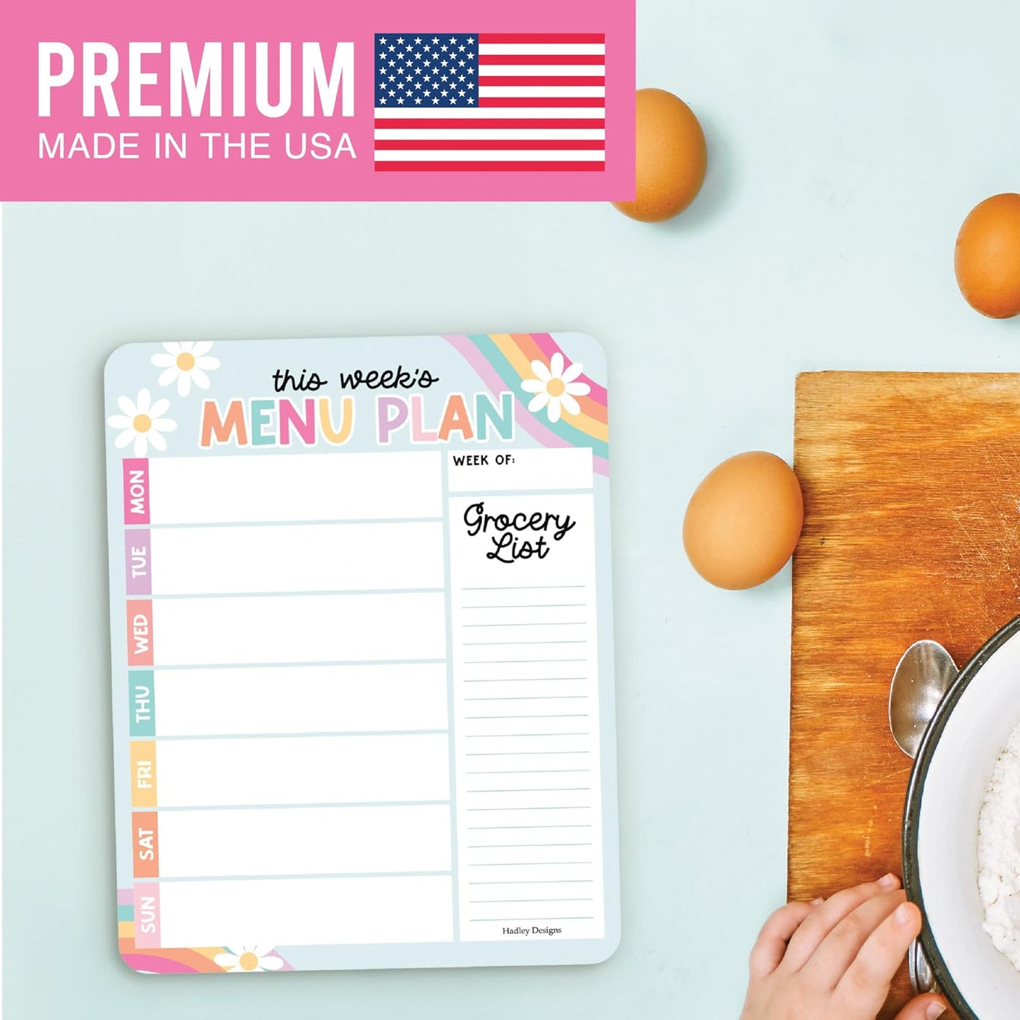 Hadley Designs Weekly Meal Planner for Fridge - Dinner Menu Board for Kitchen, Colorful Weekly Menu Board Dry Erase, Dry Erase Meal Planner for Fridge