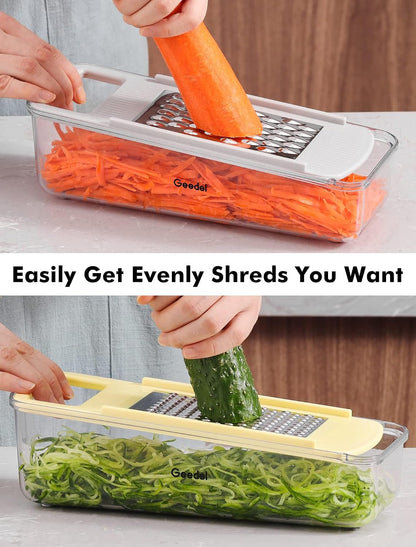 Geedel Professional Mandoline Slicer for Kitchen, Multi Purpose Vegetable Slicer Cutter, Vegetable Cutter Onion Cutter for Veggie Fruit Cheese | Slice, Shred & Julienne, Sharp Stainless Steel Blades, Dishwasher Safe, No BPA, Safety Hand Guard, For