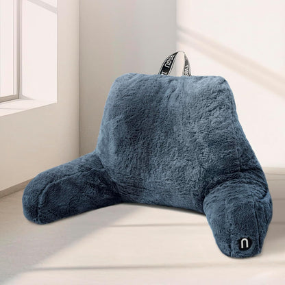 Nestl Fur Reading Pillow with Shredded Memory Foam, Stylish Back Pillow for Bed Sitting Up, Faux Fur Reading Pillows for Sitting in Bed Adult & Kids, Sit Up Back Support Pillow with Arms - Dark Grey