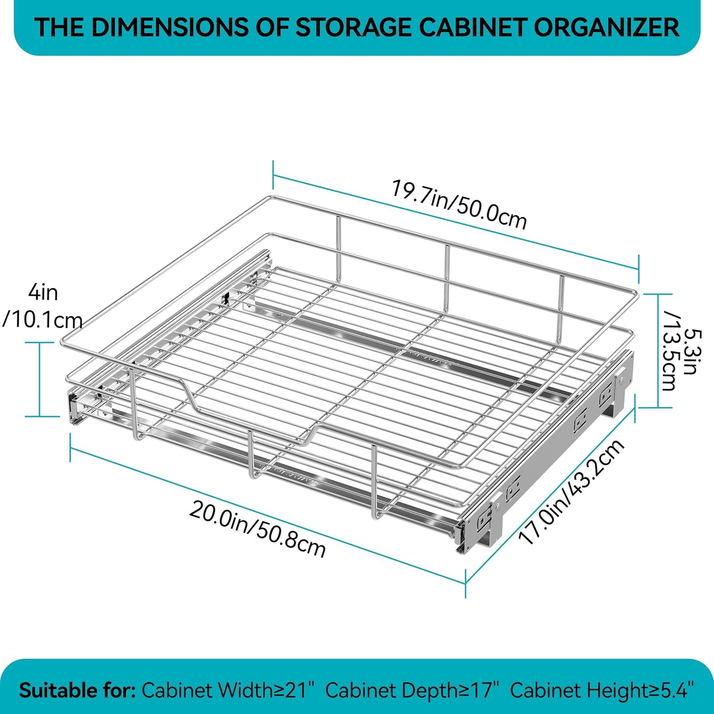 Pull Out Cabinet Organizer 15" W X 22" D, Chromed, Full Slide Out Drawers | For Kitchen Organizers and Storage, Pull Out Drawers For Cabinets Capacity Heavy Duty Caddy, Cabinet Shelves, Bathroom Pantry