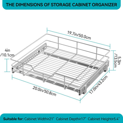 Pull Out Cabinet Organizer 15" W X 22" D, Chromed, Full Slide Out Drawers | For Kitchen Organizers and Storage, Pull Out Drawers For Cabinets Capacity Heavy Duty Caddy, Cabinet Shelves, Bathroom Pantry