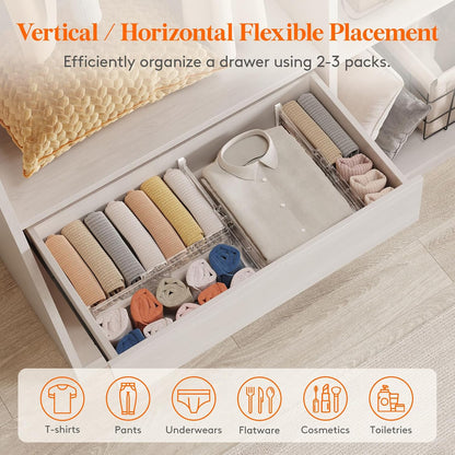 Lifewit 4" High Upgrade Drawer Divider, Adjustable Drawer Organizer Clothes | 5 Pack 11"-17" Expandable Beige Plastic Drawer Separator for Dresser, Kitchen, Closet, Nursery, Office Organization & Storage