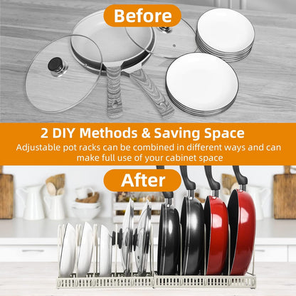 ROOHUA Pot and Pan Lid Organizer Rack for Under Cabinet, 12"-23" Expandable | 10 Adjustable Dividers, Holds Pan Lids, Cookware & Bakeware, Creates Tidy Cabinet Storage, Durable Metal, Bronze