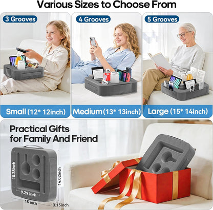Couch Cup Holder Pillow, Sofa and Bed Caddy for iPad, Kindle, Switch, Game Controller, Remotes, Phones, Small-Sized Cup & Drink Holder for Couch, Bed, Desk, Car, Beach, Bathroom Cup Holder