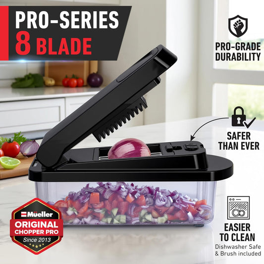 Mueller The Real Original Pro Vegetable Chopper & Mandoline Slicer, 10-in-1 | since 2013, 8 Blade Food Veggie Chopper, Onion Vegetable Cutter with Container, Kitchen Gadgets & Essentials