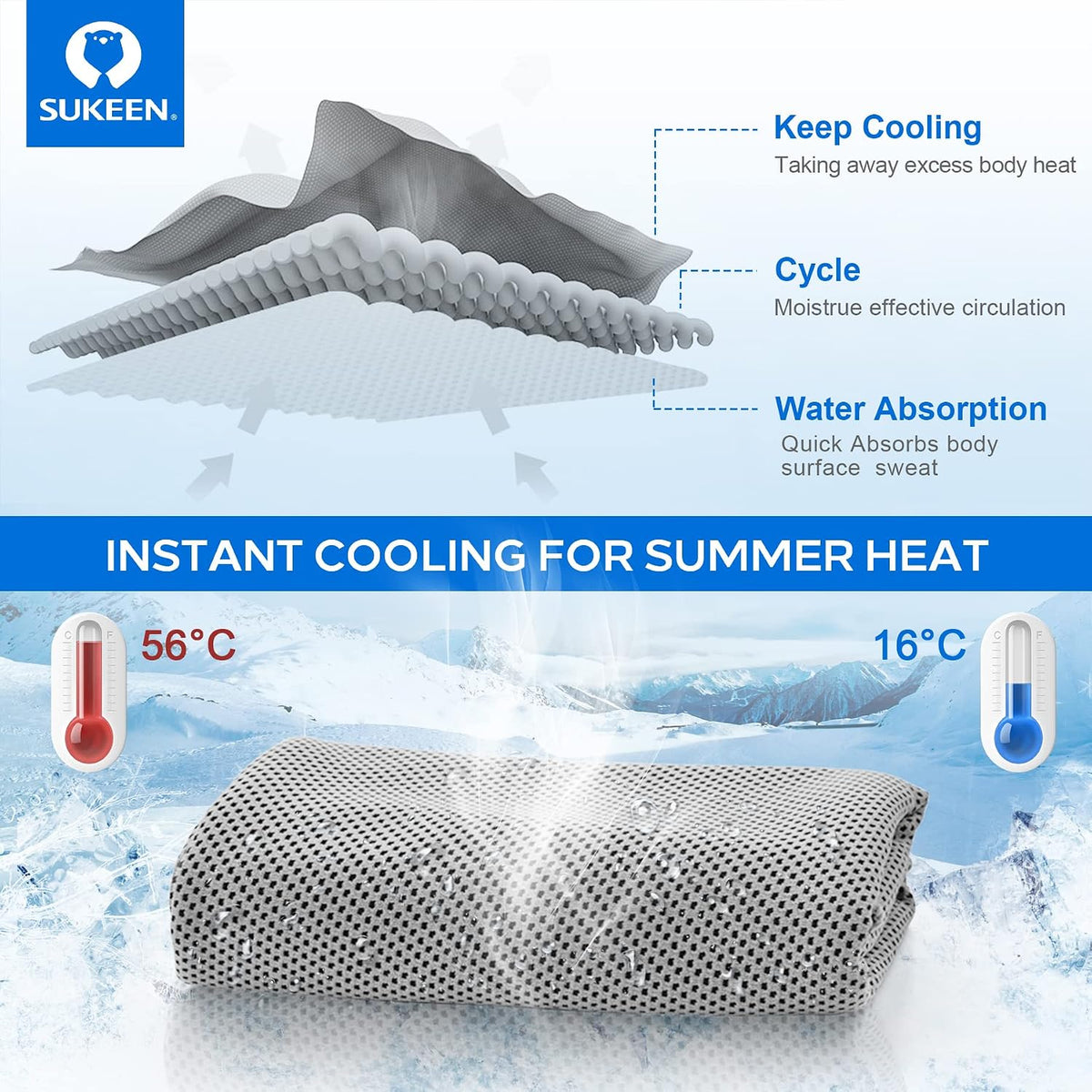 Sukeen 4 Pack Cooling Towels (40"x 12"), Cooling Neck Wraps, Soft Ice Towel