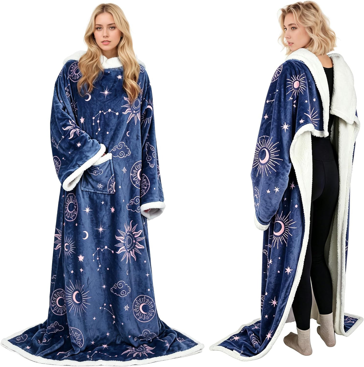 Catalonia Sherpa Wearable Blanket with Sleeves and Pocket for Adults