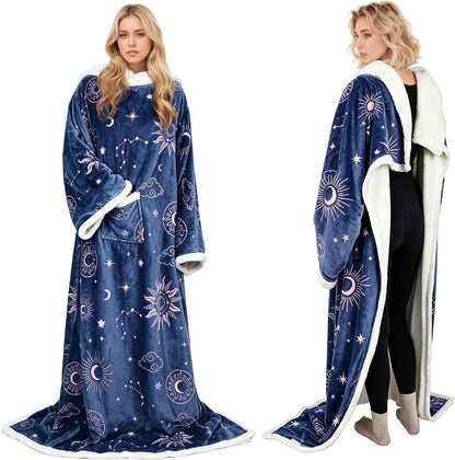 Catalonia Sherpa Wearable Blanket with Sleeves and Pocket for Adults