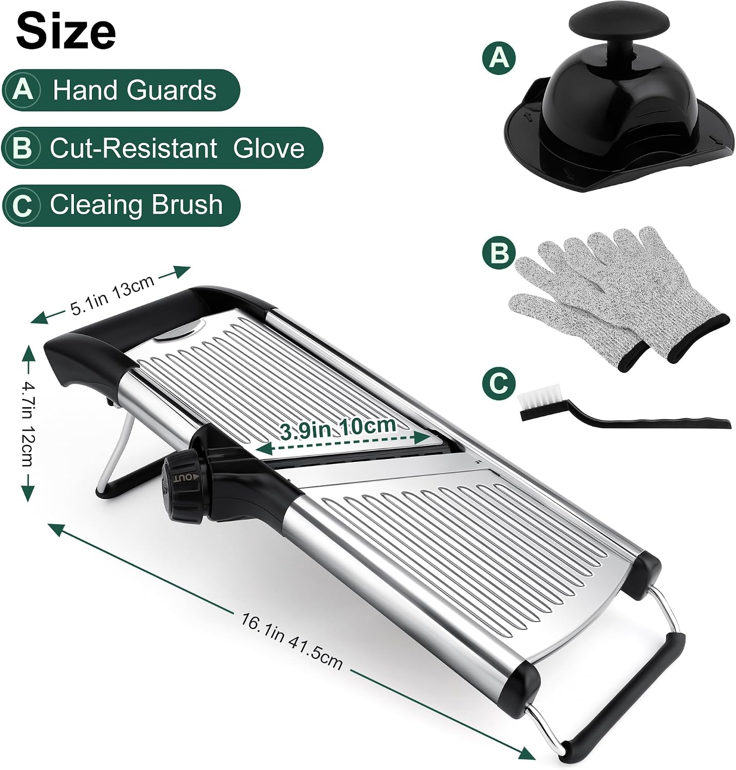 -BINGBING- Mandoline Slicer for Kitchen, Adjustable Mandoline Food Slicer | Stainless Steel Vegetable Slicer, Adjustable Blade, Slices, Julienne, Waffle and French Fries Cut, Includes Gloves and Brush