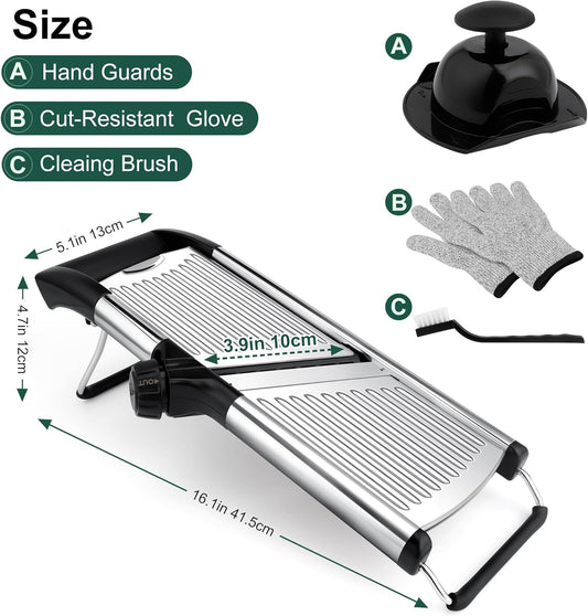 -BINGBING- Mandoline Slicer for Kitchen, Adjustable Mandoline Food Slicer | Stainless Steel Vegetable Slicer, Adjustable Blade, Slices, Julienne, Waffle and French Fries Cut, Includes Gloves and Brush