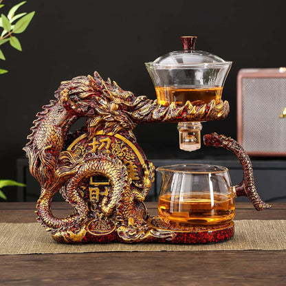 Glass Teapot Set with Infuser Semi Automatic Dragon Tea Set (Blue golden teapot)