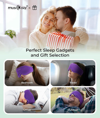 MUSICOZY Sleep Mask Headphones with Bluetooth Wireless Eye Masks Earphones | 3D Blackout Eyemask with Music Headphone for Side Sleepers, Hi-Fi Sound＆Long Battery Life Sleeping Earbuds for Travel Rest