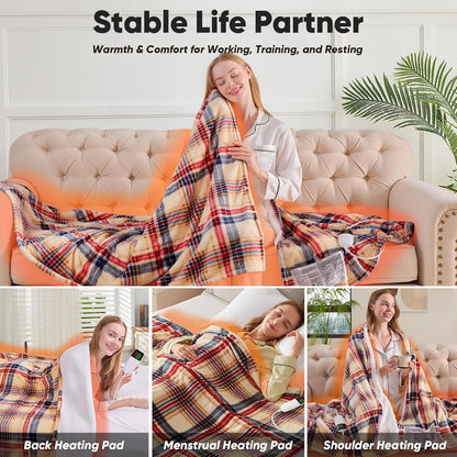 Heated Blanket Electric Throw 50X60 Heating Blanket with 10 Heating Levels 8 Hours Auto Off, Blue Plaid Sherpa Blankets Winter Warmer, Home Decor for Couch Bed Office,Gifts for Mom, Women,Washable