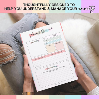 Templatables Anxiety Journal for Adults – CBT Therapy Workbook with Guided Prompts, Trigger Tracker, Sleep & Hydration Logs | Undated A5 Mental Health Notebook for Anxiety Relief & Stress Management