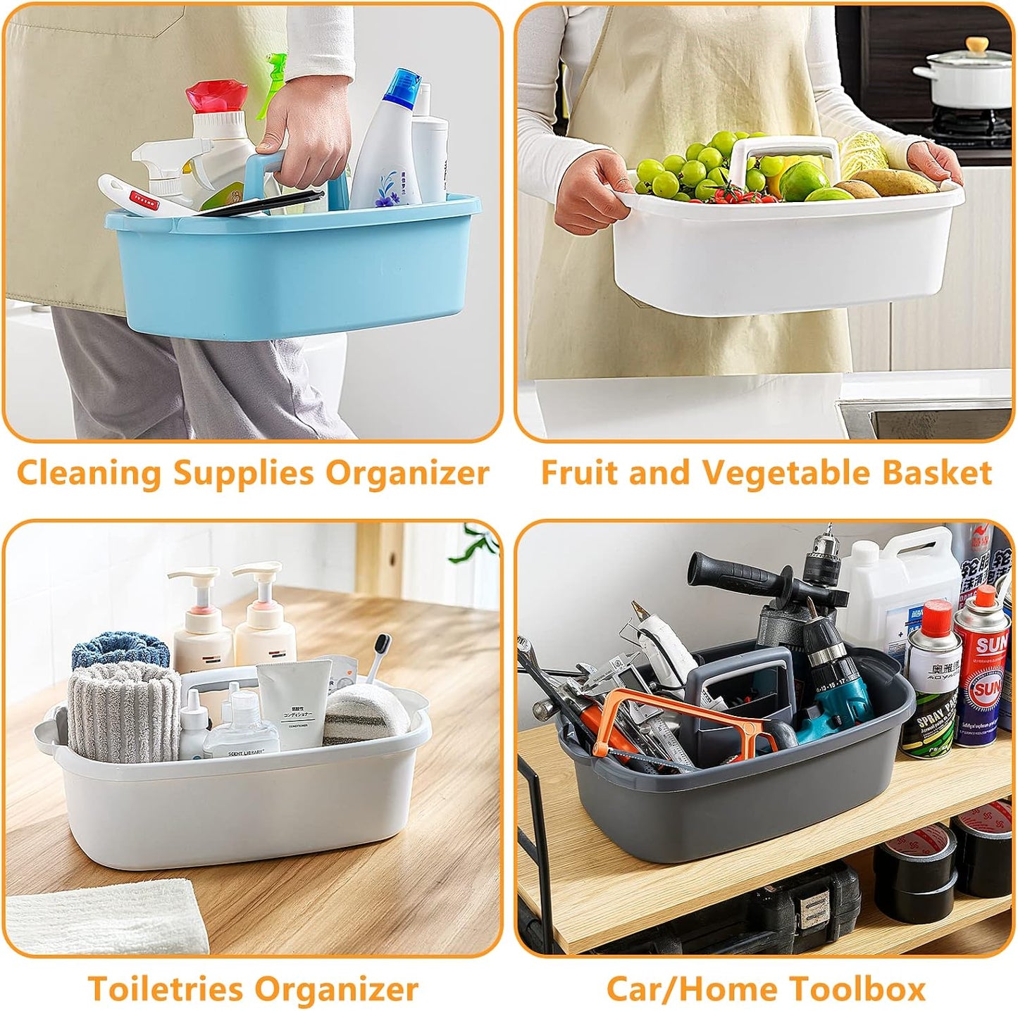 Goderewild Multi-Purpose Plastic Cleaning Caddy with Handle, Shower Caddy Organizer/Storage Basket/Totes Portable for Bathroom Supplies, Cleaning Products, Under Sink Tool, Housekeepers (Grey)
