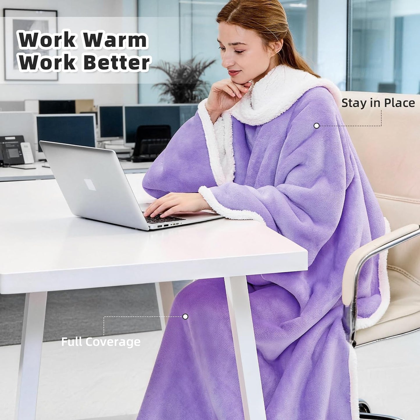 IFNOW Sherpa Wearable Blanket with Sleeves, Oversized Snuggle Robe, Purple | 430GSM Thick, 55x69", Big Pocket, TV Blanket,Fall Winter Dorm Essentials or Office, Christmas Birthday Gifts for Women Men