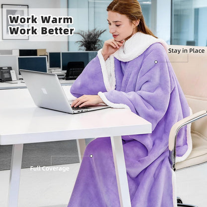 IFNOW Sherpa Wearable Blanket with Sleeves, Oversized Snuggle Robe, Purple | 430GSM Thick, 55x69", Big Pocket, TV Blanket,Fall Winter Dorm Essentials or Office, Christmas Birthday Gifts for Women Men