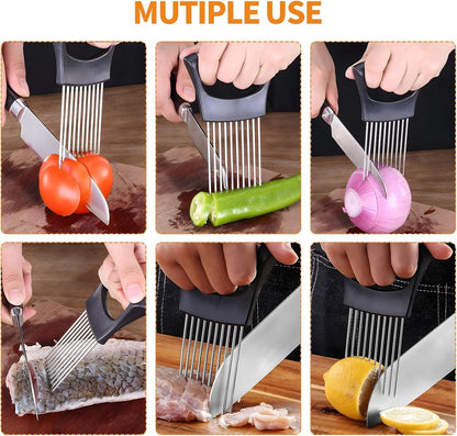 2Pcs Stainless Steel Onion Holder for Slicing, Onion Slicer Holder | Onion Cutter for Slicing of Onions, Food Vegetable Chopper, Tomatoes, Avocados, Eggs and Other Vegetables, Kitchen Utensils