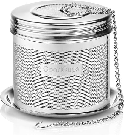 Stainless Steel Tea Infuser for Loose Leaf Tea, Small (1.5” Diameter x 2.2” Height) – Extra Fine Mesh Strainer with Chain Hook & Lid, Reusable Tea Steeper for Mugs, Cups & Teapots