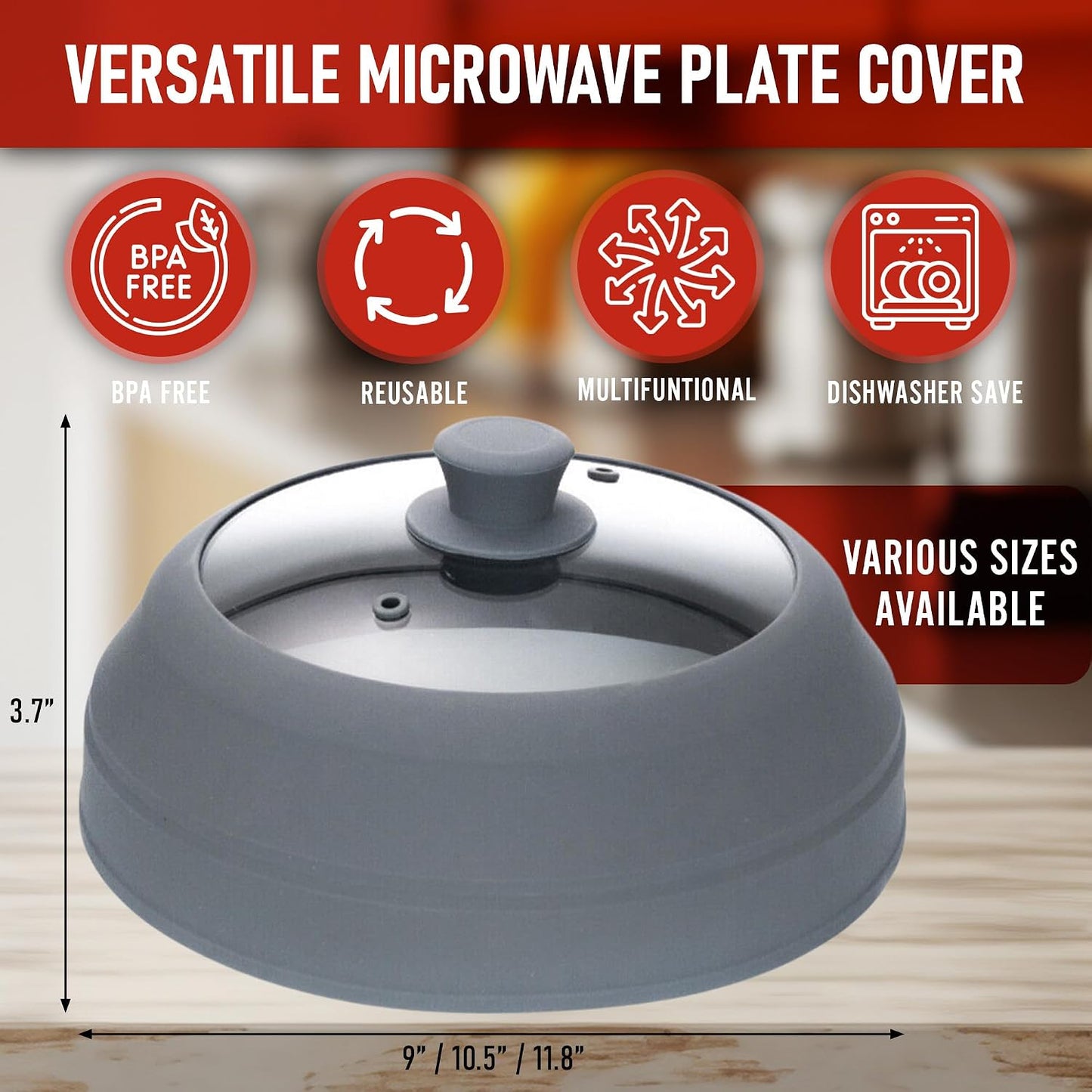 Microwave Splatter Cover Glass for Food - Large 10.8" Tempered Glass & Silicone Lid, Heat Resistant, Splatter Guard with Easy-Grip Handle